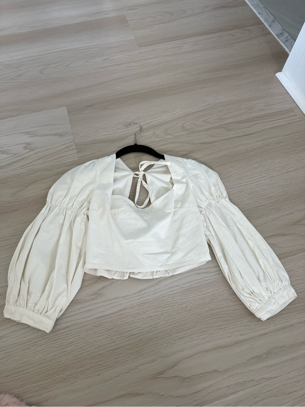 Urban Outfitters Ivory Puff Sleeve Tie-Back Crop Top